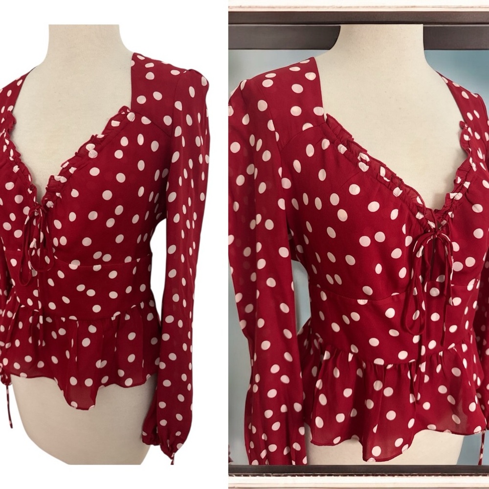 Intermix Red Polka Dot Blouse Women’s Size 4 Eve Elena Gilbert‎ Felicity Smoak